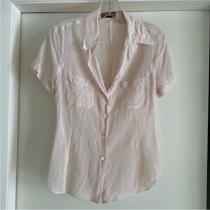 Strenesse Women’s Semi-Sheer Light Blush Pink Checkered Button-up Blouse size XS